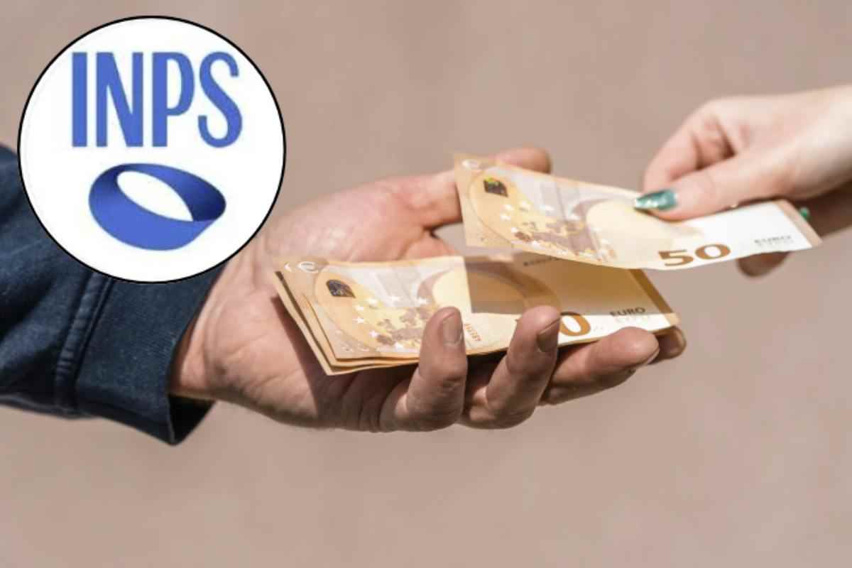 una mano passa all'altra dei soldi e il logo dell'inps