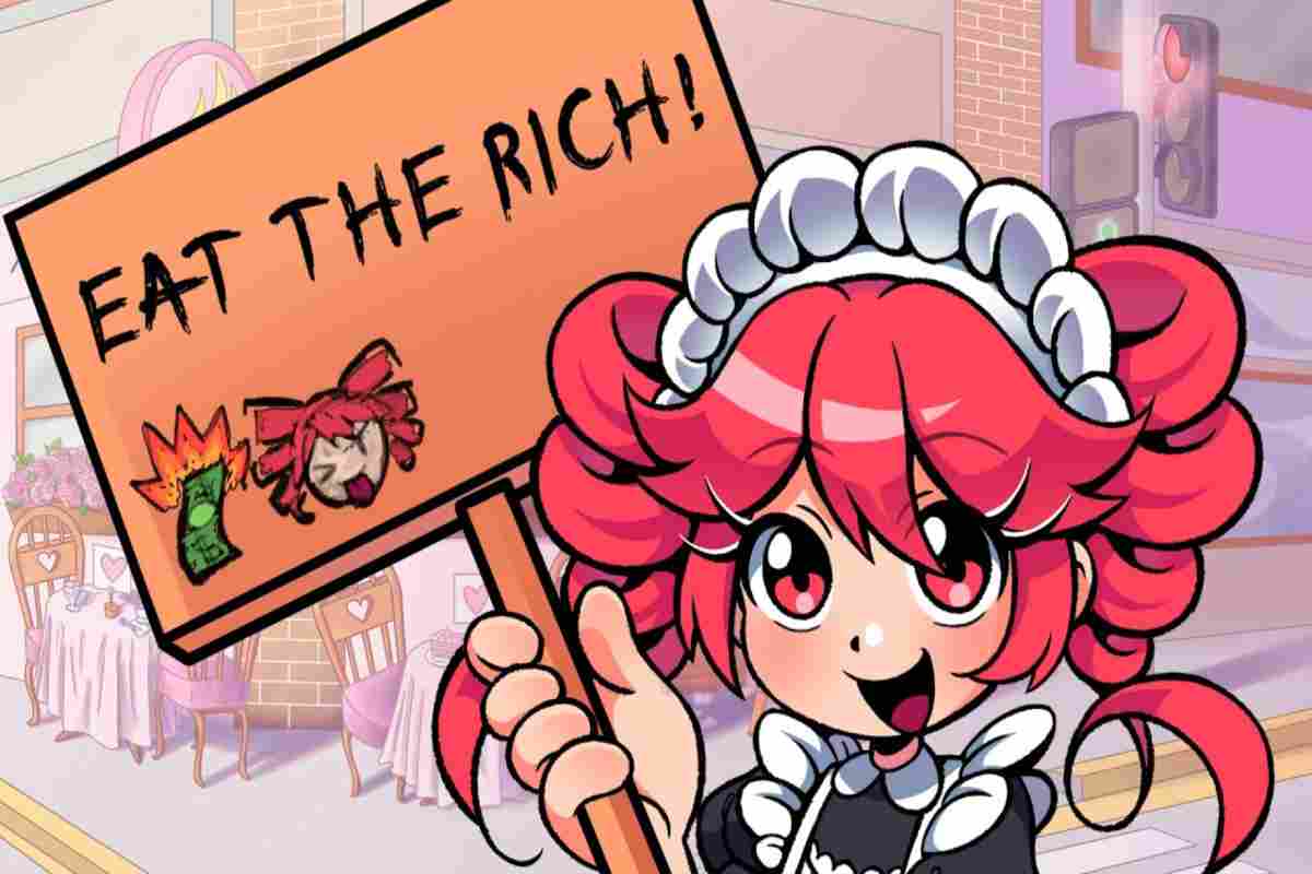 immagine grafica di una donna che invita a mangiare i ricchi